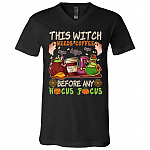 This Witch Needs Coffee Tshirt, Black, V-Neck T-Shirt