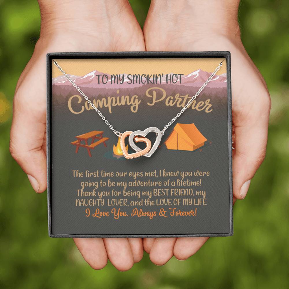 To My Smoking Hot Camping Partner Interlocking Hearts Pendant Necklace - Funny Camping Partner Gift
