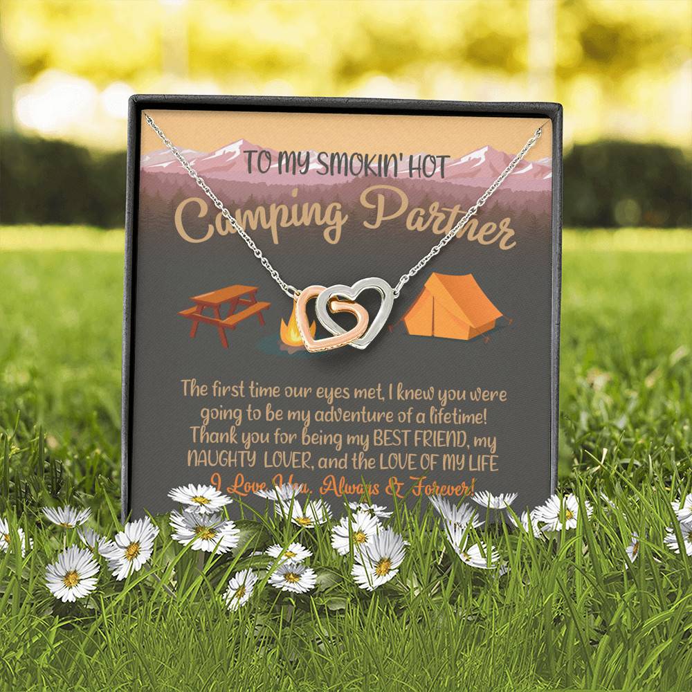 To My Smoking Hot Camping Partner Interlocking Hearts Pendant Necklace - Funny Camping Partner Gift