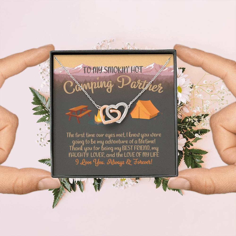 To My Smoking Hot Camping Partner Interlocking Hearts Pendant Necklace - Funny Camping Partner Gift