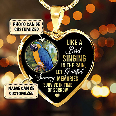 Personalized Parrot Photo Like A Bird Singing In The Rain Heart Pendant Necklace - Memorial Pet Custom Photo Gift