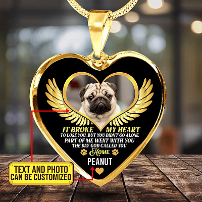 Personalized Photo It Broke Our Hearts To Lose You Heart Pendant Necklace - Memorial Pet Custom Photo Gift