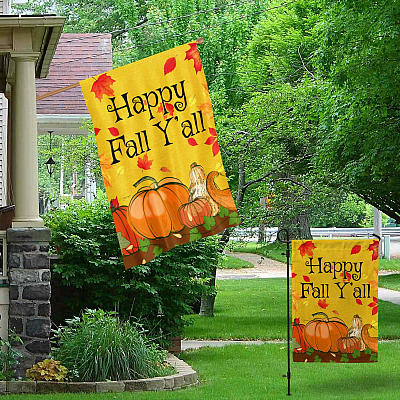 Alternative view of Happy Fall Y'All Pumpkins Flag - Thanksgiving Outdoor Garden Flag - House Flag - Wall Flag