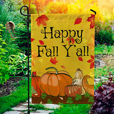 Happy Fall Y'All Pumpkins Flag - Thanksgiving Outdoor Garden Flag - House Flag - Wall Flag