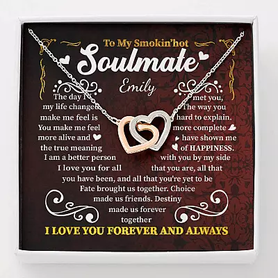 Personalized to My Smokin' Hot Soulmate the Day I Met You My Life Changed Interlocking Hearts Pendant Necklace - Interlocking Hearts Necklace