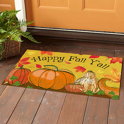 Alternative view of Happy Fall Y'All Pumpkins Doormat - Thanksgiving Indoor Outdoor Doormat