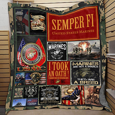 American Marine Veteran Semper Fi Always Faithful Fleece Blanket - Sherpa Blanket - Woven Blanket
