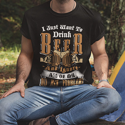 Alternative view of I Just Want to Drink Beer and Ignore All of My Old Man Problems T-Shirt - Funny Old Man Beer Shirt