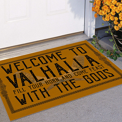 Welcome To Valhalla Indoor Outdoor Decorative Doormat - Funny Viking Family Welcome Doormat