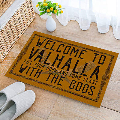 Alternative view of Welcome To Valhalla Indoor Outdoor Decorative Doormat - Funny Viking Family Welcome Doormat