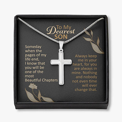 To My Dearest Son Someday When The Pages Of My Life End Artisan Crafted Cross Necklace - Son Necklace Gifts - Artisan Crafted Cross Necklace