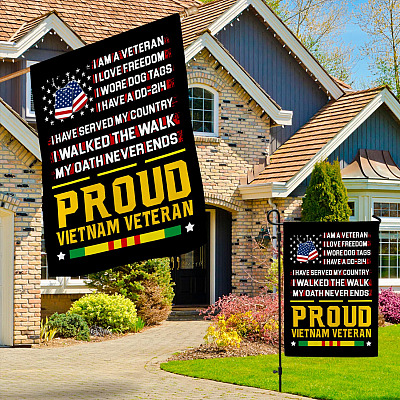 Alternative view of I Am a Veteran I Love Freedom I Wore Dog Tags Proud Vietnam Veteran Decorative Garden Flag - House Flag