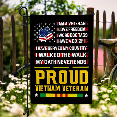 I Am a Veteran I Love Freedom I Wore Dog Tags Proud Vietnam Veteran Decorative Garden Flag - House Flag