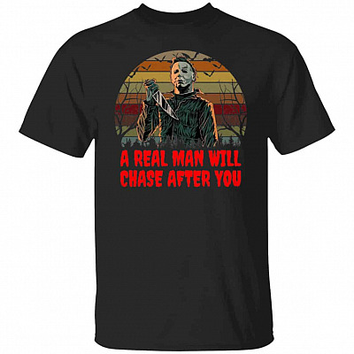 Vintage Real Man Will Chase, Black, Unisex T-Shirt