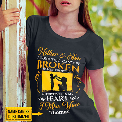 Alternative view of Personalized Mother And Son A Bond That Can't Be Broken I Miss You Son Memorial T-Shirt - Son In Heaven V-Neck