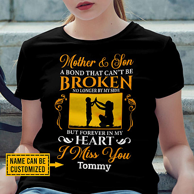 Personalized Mother And Son A Bond That Can't Be Broken I Miss You Son Memorial T-Shirt - Son In Heaven V-Neck
