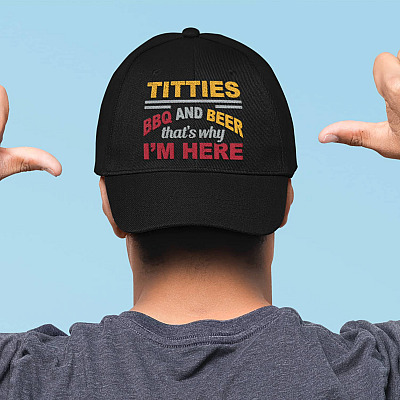 Alternative view of Titties BBQ And Beer That's Why I'm Here Twill Cap - High-Profile Snapback Hat