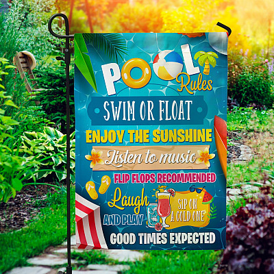 Enjoy the Sunshine Summer Pool Rules Garden Flag - House Flag - Wall Flag