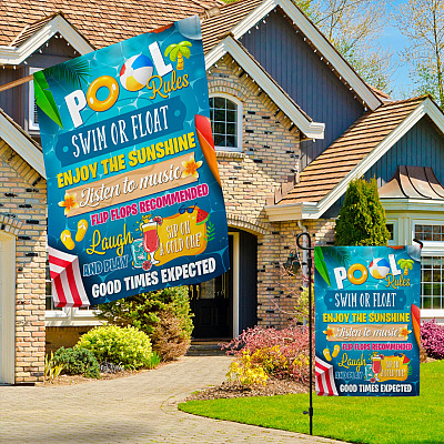 Alternative view of Enjoy the Sunshine Summer Pool Rules Garden Flag - House Flag - Wall Flag