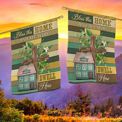 Alternative view of Bless This Home and All Who Dwell Here Religious Garden Flag - House Flag - Wall Flag