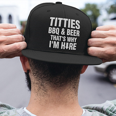 Alternative view of Titties BBQ And Beer That's Why I'm Here Twill Cap - High-Profile Snapback Hat - Beer Lover Trucker Hat