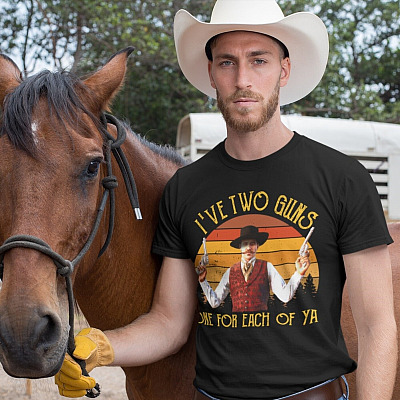 Alternative view of I've Two Guns One for Each of Ya Shirt - Funny Doc Holliday T-Shirt