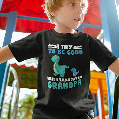 Alternative view of I Try To Be Good But I Take After Grandpa Youth Tee - Funny Grandpa Shirt