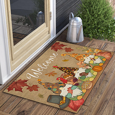Alternative view of Welcome Autumn Gnome Outdoor Indoor Doormat - Seasonal Fall Harvest Thanksgiving Door Mat - Welcome Rug