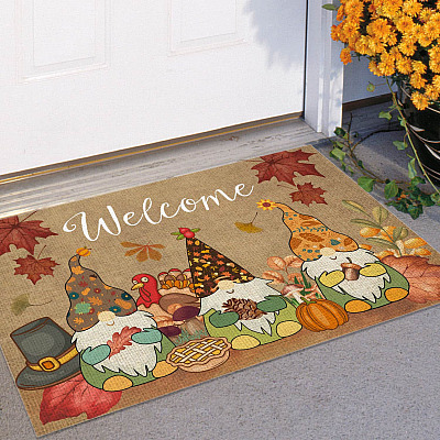 Welcome Autumn Gnome Outdoor Indoor Doormat - Seasonal Fall Harvest Thanksgiving Door Mat - Welcome Rug