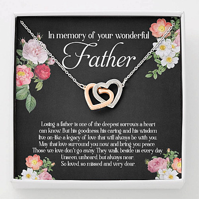 In Memory Of Your Wonderful Father Interlocking Hearts Pendant Necklace - Memorial Gifts For Loss Of Dad - Interlocking Hearts Necklace