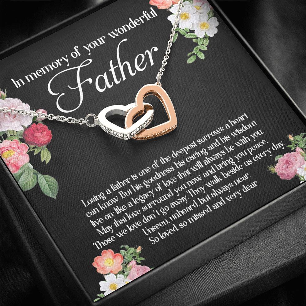 In Memory Of Your Wonderful Father Interlocking Hearts Pendant Necklace - Memorial Gifts For Loss Of Dad