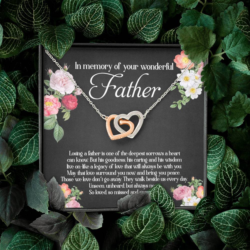 In Memory Of Your Wonderful Father Interlocking Hearts Pendant Necklace - Memorial Gifts For Loss Of Dad