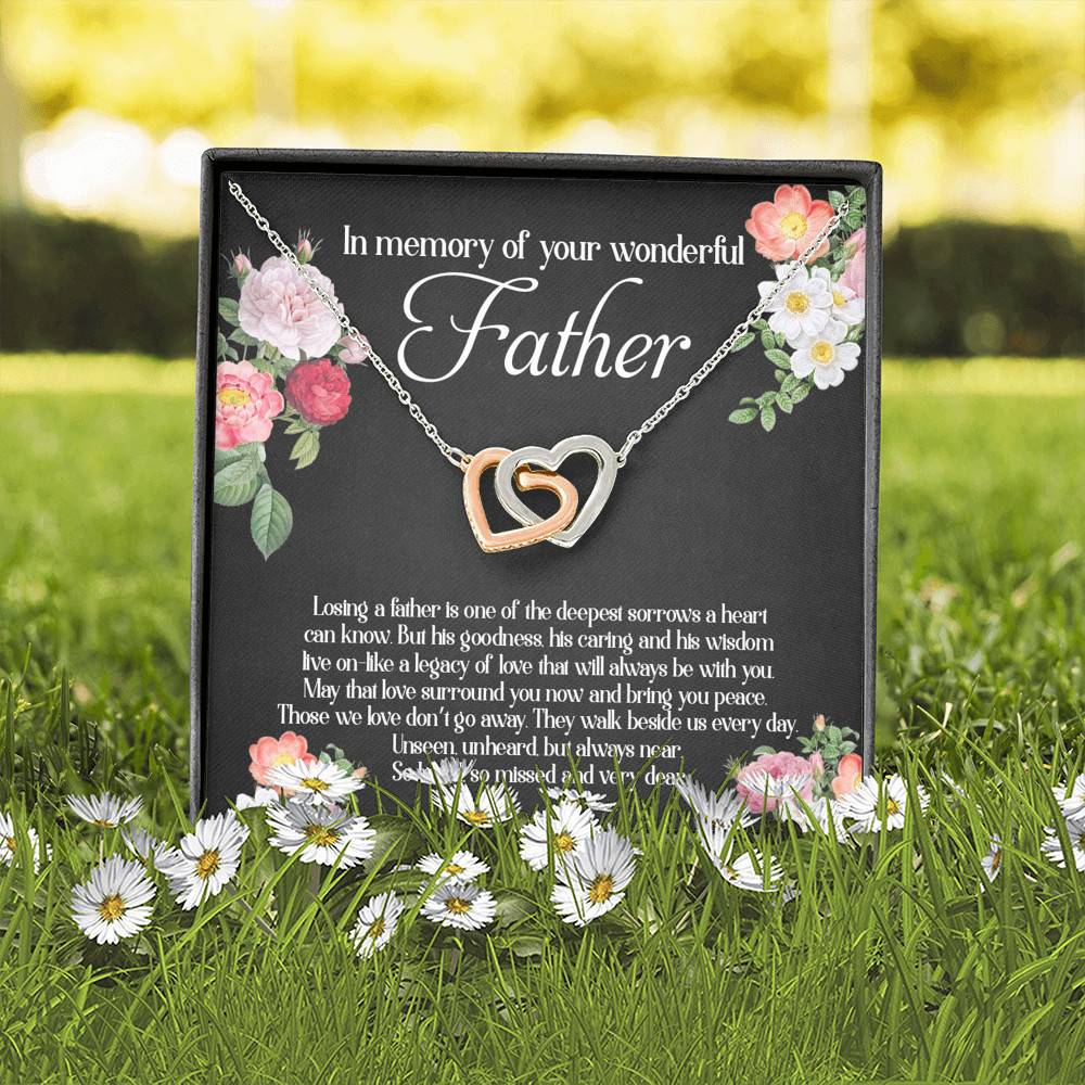 In Memory Of Your Wonderful Father Interlocking Hearts Pendant Necklace - Memorial Gifts For Loss Of Dad