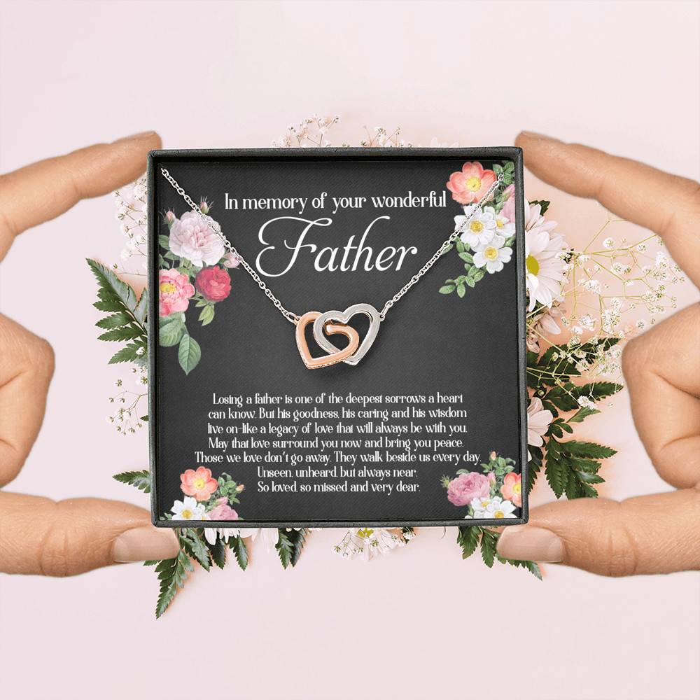 In Memory Of Your Wonderful Father Interlocking Hearts Pendant Necklace - Memorial Gifts For Loss Of Dad