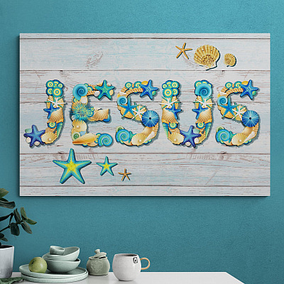 Jesus Seashell Wood Wrapped Framed Canvas Prints - Unframed Poster - Home Decor Wall Art