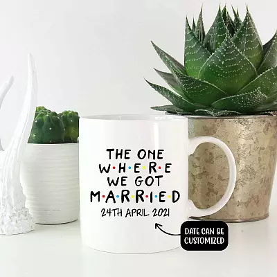 Alternative view of Wedding Mugs Personalized the One Where We Got Married Ceramic Coffee Mug - Beer Stein - Water Bottle