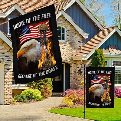 Alternative view of Home of The Free Because of The Brave Patriotic Veterans Day Decorative Garden Flag - House Flag - Wall Flag