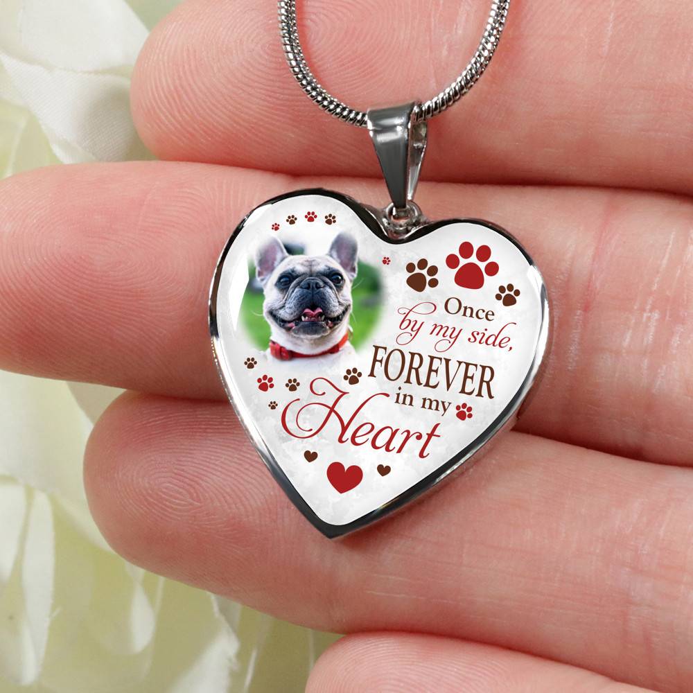 Personalized Photo Once By My Side Forever In My Heart Pet Memorial Heart Pendant Necklace - Bangle