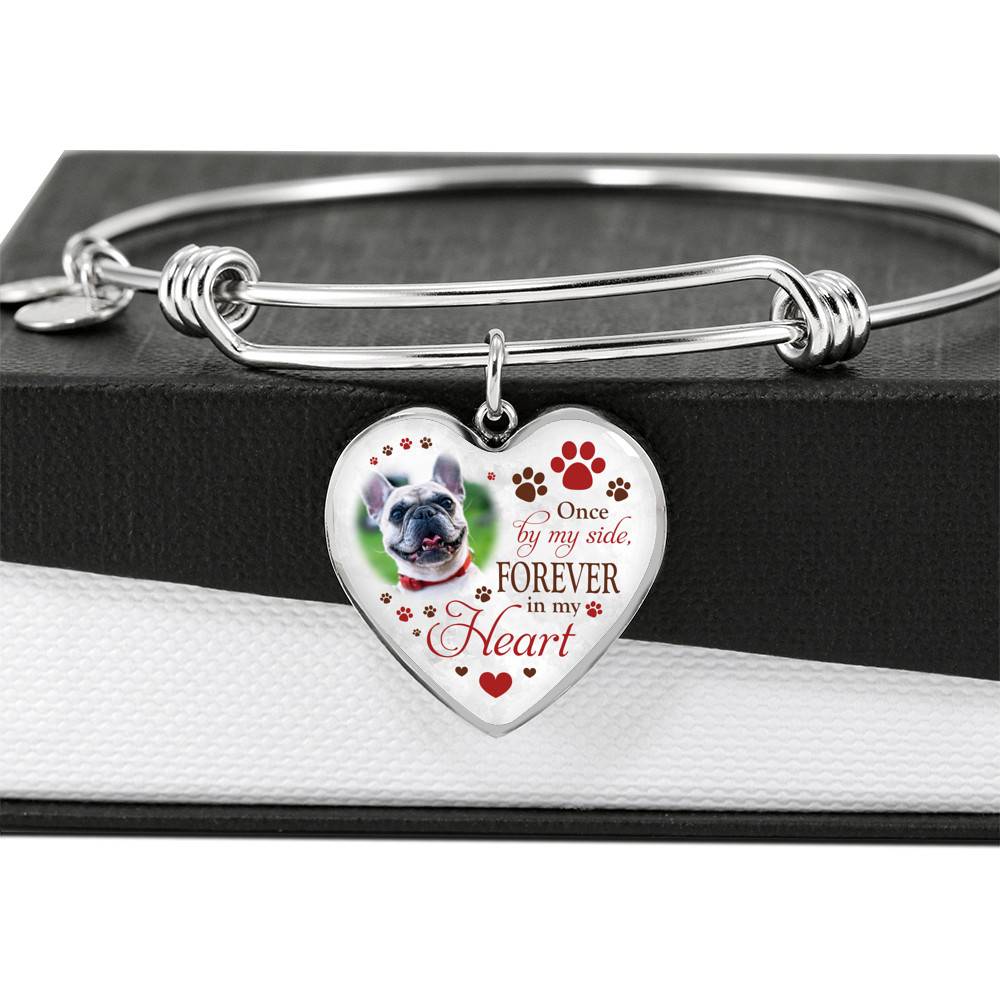 Personalized Photo Once By My Side Forever In My Heart Pet Memorial Heart Pendant Necklace - Bangle