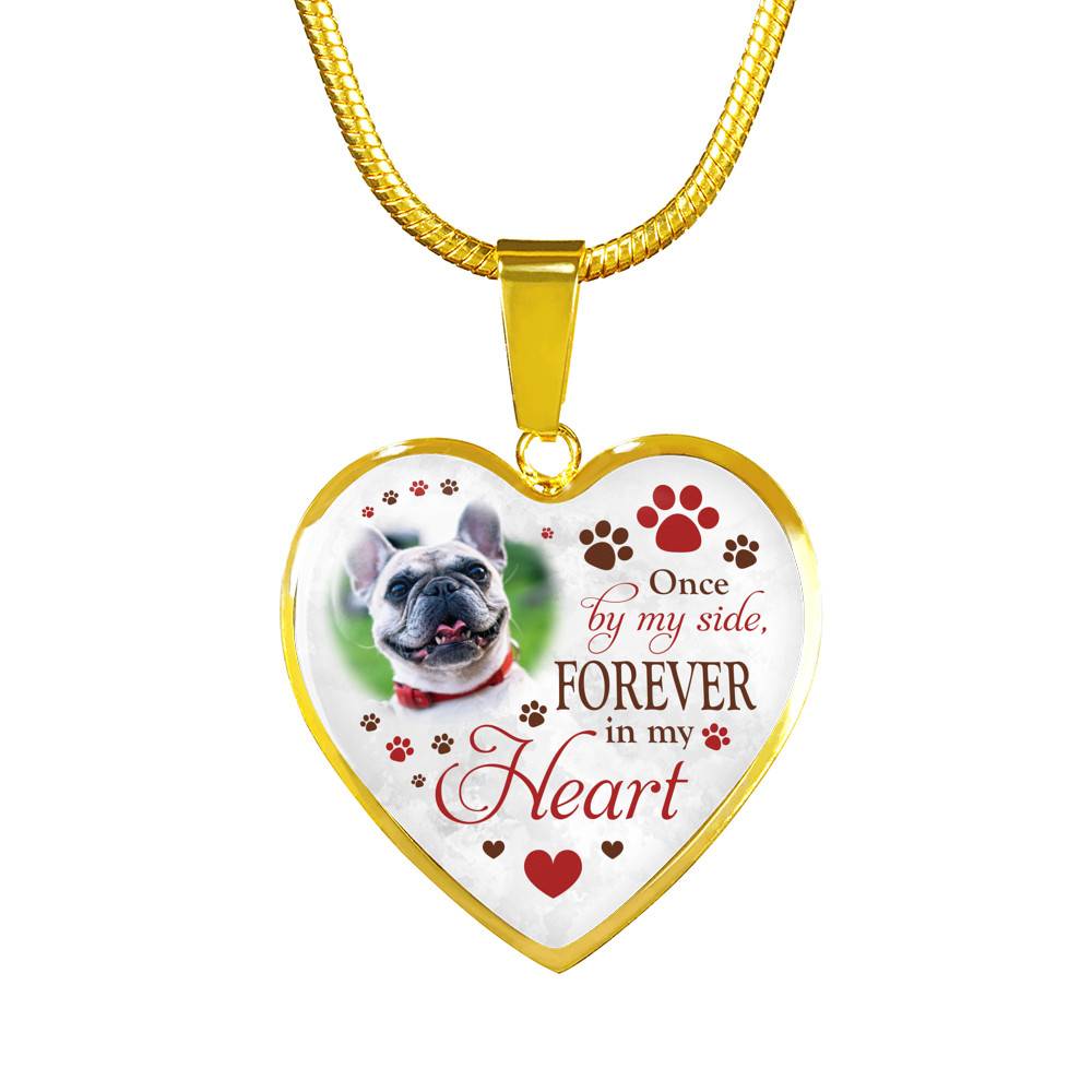 Personalized Photo Once By My Side Forever In My Heart Pet Memorial Heart Pendant Necklace - Bangle