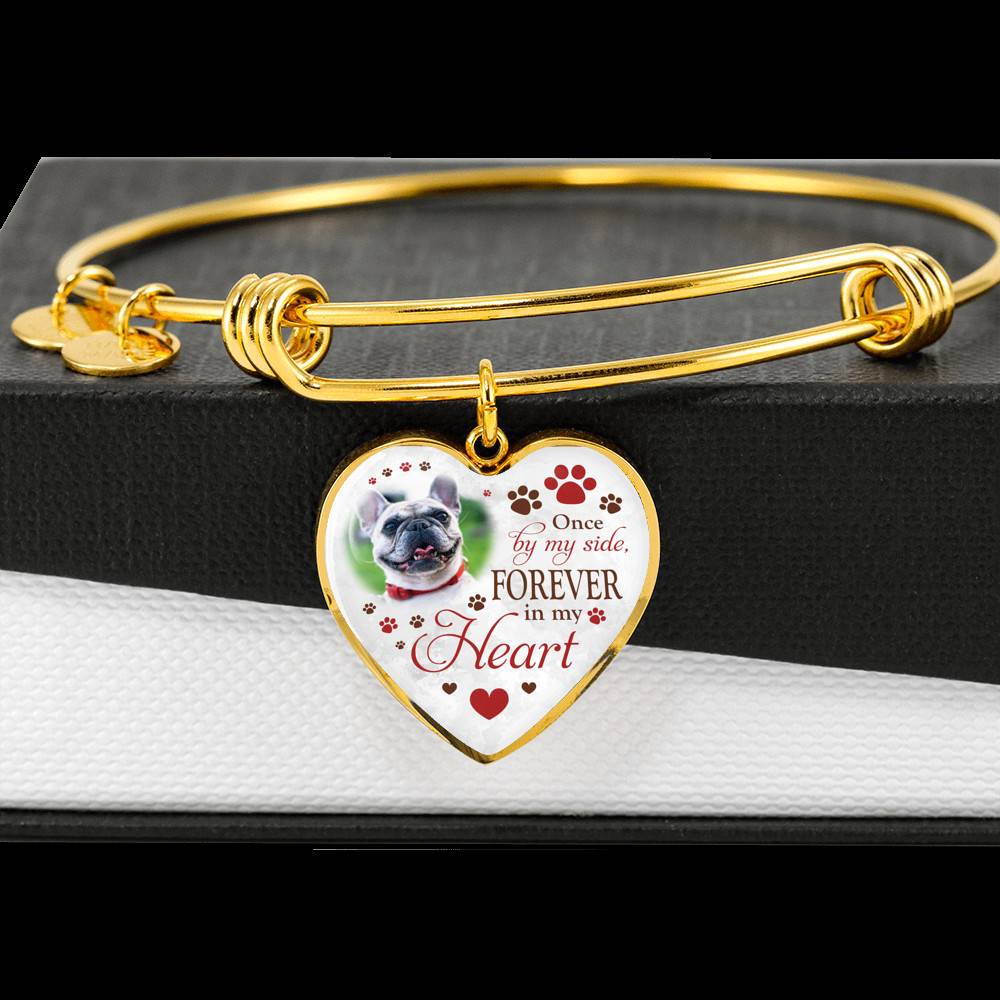 Personalized Photo Once By My Side Forever In My Heart Pet Memorial Heart Pendant Necklace - Bangle