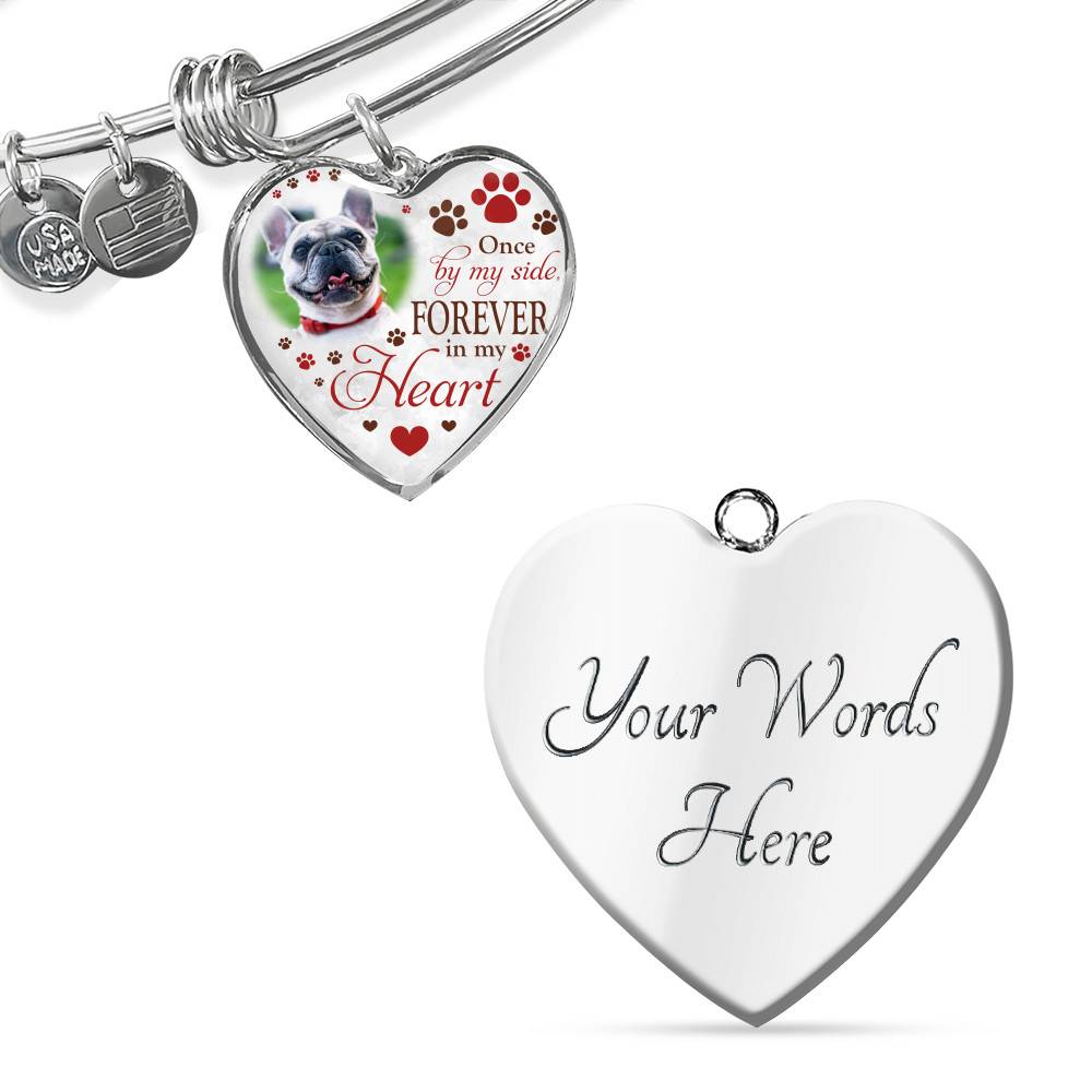Personalized Photo Once By My Side Forever In My Heart Pet Memorial Heart Pendant Necklace - Bangle