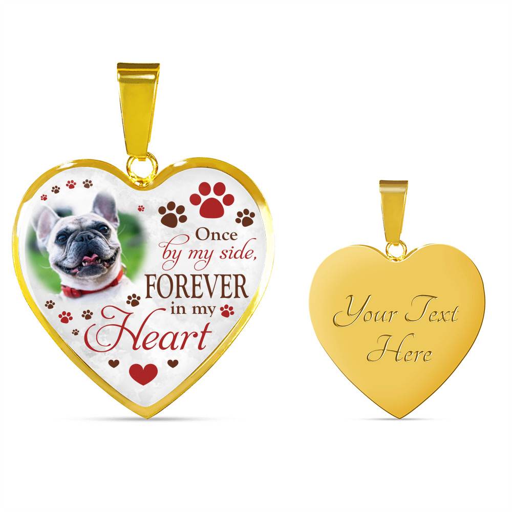 Personalized Photo Once By My Side Forever In My Heart Pet Memorial Heart Pendant Necklace - Bangle