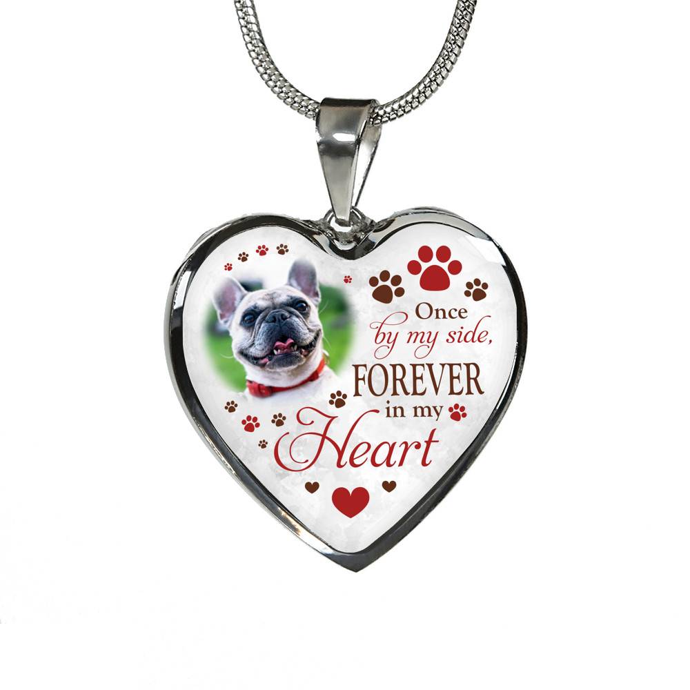 Personalized Photo Once By My Side Forever In My Heart Pet Memorial Heart Pendant Necklace - Bangle