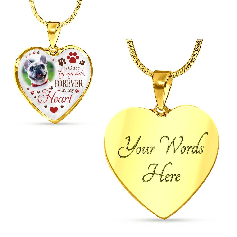 Personalized Photo Once By My Side Forever In My Heart Pet Memorial Heart Pendant Necklace - Bangle
