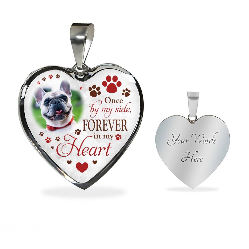 Personalized Photo Once By My Side Forever In My Heart Pet Memorial Heart Pendant Necklace - Bangle