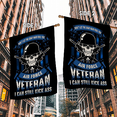 Alternative view of Proud US Air Force Veteran Flag - Don't Let The Gray Hair Fool You Air Force Veteran Garden Wall House Flag