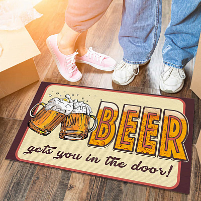 Beer Gets You In The Door Funny Doormat - Home Bar Indoor Outdoor Doormat - Gift For Beer Lovers