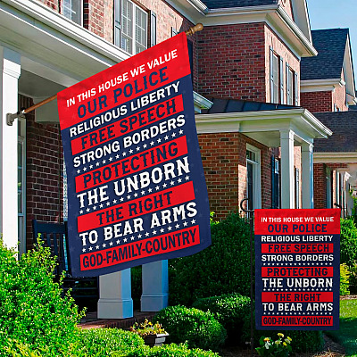 Alternative view of In This House We Value Our Police Religious Liberty Free Speech Decorative Garden Flag - House Flag