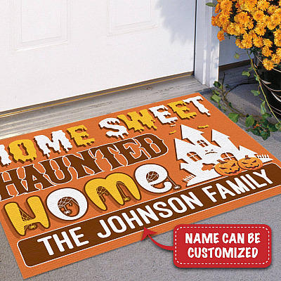 Personalized Home Sweet Haunted Home Halloween House Doormat - Custom Name Halloween Outdoor Indoor Doormat